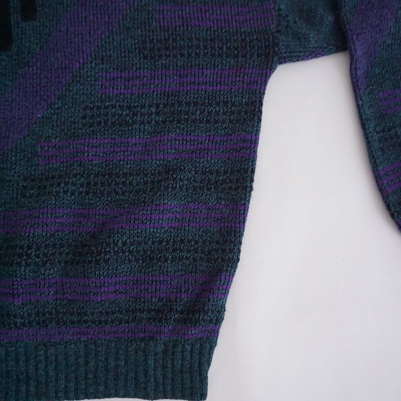 VTG 80s Le Tigre Made in USA Geometric Knit Sweater — Teal Purple Black — Size L - Picture 5 of 10